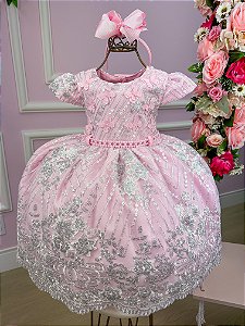 Vestido Infantil Menina Bonita Jardim Encantado Luxo Rosa Bebe