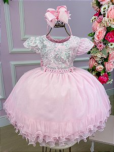Vestido Infantil Menina Bonita Rosa Bebe Luxo