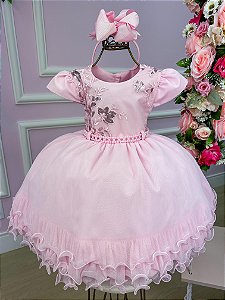 Vestido Infantil Menina Bonita Rosa Bebe Glitter