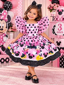 Vestido Temáticos Kids Minnie/Minie Rosa Com Preto