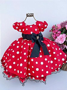Vestido Menina Bonita Vermelho com Bolinhas Brancas Poá/Minnie/Minie