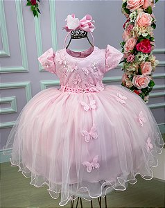 Vestido Infantil Menina Bonita Rosa Borboletas