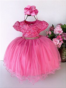 Vestido Menina Bonita Rosa Chiclete Borboletas