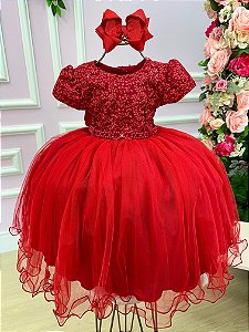 Vestido Menina Bonita Vermelho Peito Rendado Florzinha