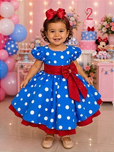Vestido Infantil Menina Bonita Azul Galinha Pintadinha Poá
