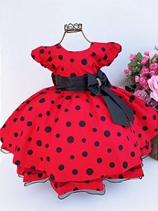 Vestido Infantil Menina Bonita Vermelho com Bolinhas Pretas Poá/Minnie/Minie