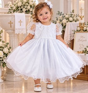Vestido Marie Bebe Ayla Detalhes Tule Branco