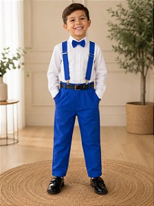 Conjunto Meninos Miss Cherry Leo Suspensorio Azul Royal