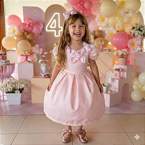Vestido Miss Sweet Rosa Bebe Lacinhos