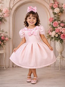 Vestido Miss Sweet Rosa Bebe Lacinhos
