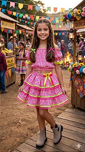 Conjunto Junino Banana Club Luxo Gabriela Xadrez Pink