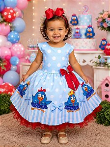 Vestido Tematicos Luxo Galinha Pintadinha Azul e Vermelho