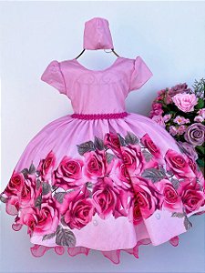 Vestido Infantil Giovanella Todo Rosa Florido "5329"