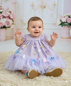 Vestido Vila Lele Jardim das Borboletas Baby Liz Lilas
