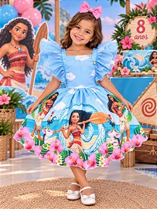 Vestido Temáticos Kids Moana Azul Bebe