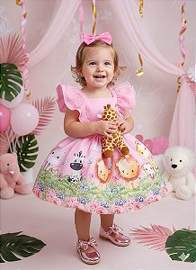 Vestido Temáticos Kids Safari Rosa Bebe