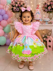 Vestido Temáticos Kids Galinha Pintadinha Rosa Bebe