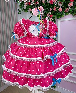 Vestido Bella Child Junino Quadrilha Encantada Pink Luxo
