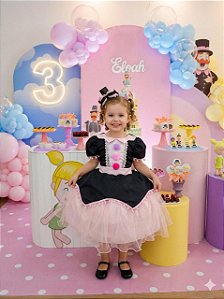 Vestido Temáticos Kids Mundo Bita Preto e Rosa