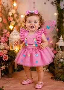 Romper/Vestido Princesa Belli Jardim Encantado Rosa