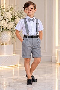 Conjunto Miss Cherry Meninos Social Shorts Ravi Cinza