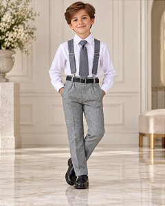 Conjunto Meninos Miss Cherry Rafael Suspensorio Cinza