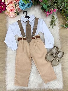 Conjunto Meninos Miss Cherry Rafael Suspensorio Caramelo-Beige