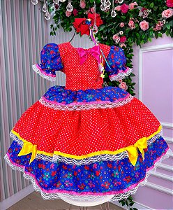 Vestido Junino Mimadine Arraia Florido Luxo Vermelho