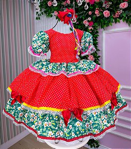 Vestido Junino Mimadine Quadrilha das Flores Vermelho
