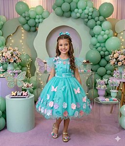 Vestido Marie Jardim Encantado Isis Luxinho Verde Tiffany