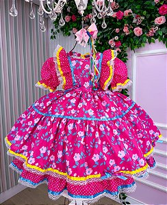Vestido Bella Child Junino Luxo Rosa