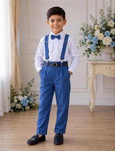 Conjunto Meninos Miss Cherry Leo Suspensorio Azul