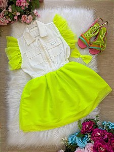 Vestido Blogueirinha Babado Rebeca Verde Neon