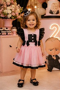 Romper/Vestido Princesa Belli Mundo Bita Rosa e Preto