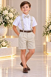 Conjunto Miss Cherry Meninos Social Shorts Ravi Cinza Claro