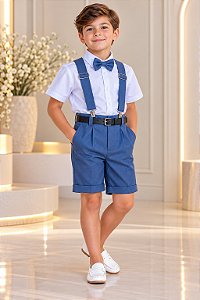 Conjunto Miss Cherry Meninos Social Shorts Ravi Azul