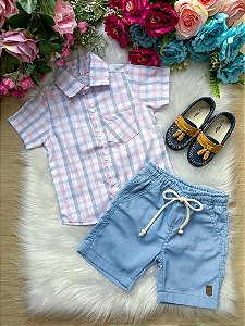 Conjunto Meninos Lucas Banana Club Shorts Camisa Xadrez