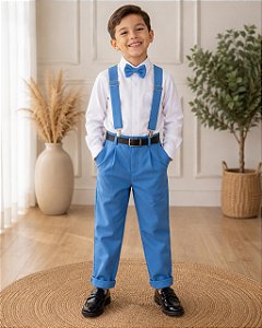 Conjunto Meninos Miss Cherry Leo Suspensorio Azul Serenity