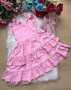 Vestido Banana Club Taina Modinha Rosa Bebe