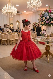 Vestido Juvenil Vila Lele Regata Flores Vermelho