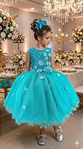 Vestido Juvenil Vila Lele Regata Flores Verde Tiffany