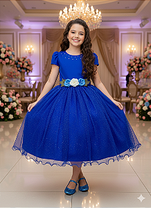 Vestido Juvenil Vila Lele Luiza Azul Royal