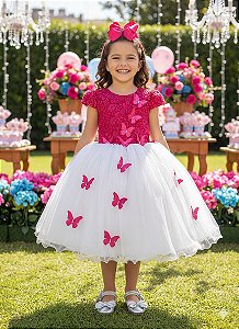 Vestido Juvenil - Midi Vila Lele Sabrina Pink e Off