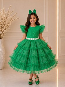 Vestido Ysa Kids Belinda Verde Bandeira