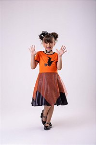 Fantasia Halloween Menina Bruxinha Laranja