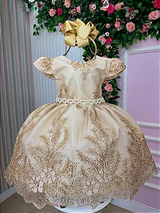 Vestido Marie Realeza Luci Dourado Renda Brilhante