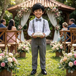 Conjunto Meninos Miss Cherry Leo Suspensorio Cinza Grafite