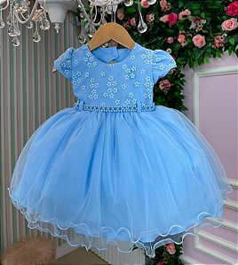 Vestido Menina Bonita Magali Florzinha Azul Bebe