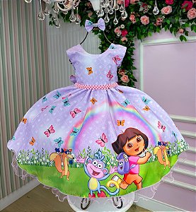 Vestido Tematicos Ysa Kids Dora Aventureira Lilas