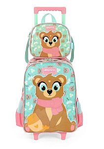 Kit Mochila Rodinhas + Lancheira Ursinho Verde